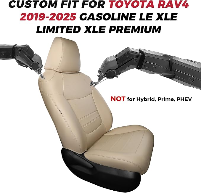 FREESOO RAV4 Seat Covers Full Set Custom Fit for Toyota Rav4(Gasoline) 2019 2020 2021 2022 2023 2024 2025 LE/XLE/XLE Premium/Limited, Faux Leather Car Seat Cover, Airbag Compatible, Beige