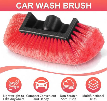 Vesici 4 Pcs Car Wash Brush Head with Soft Detailing Bristle Flow Thru Car Cleaning Brush Exterior Cars Wash Equipment for Auto Truck RV Boat Camper Washing, 10 Inch (Red)