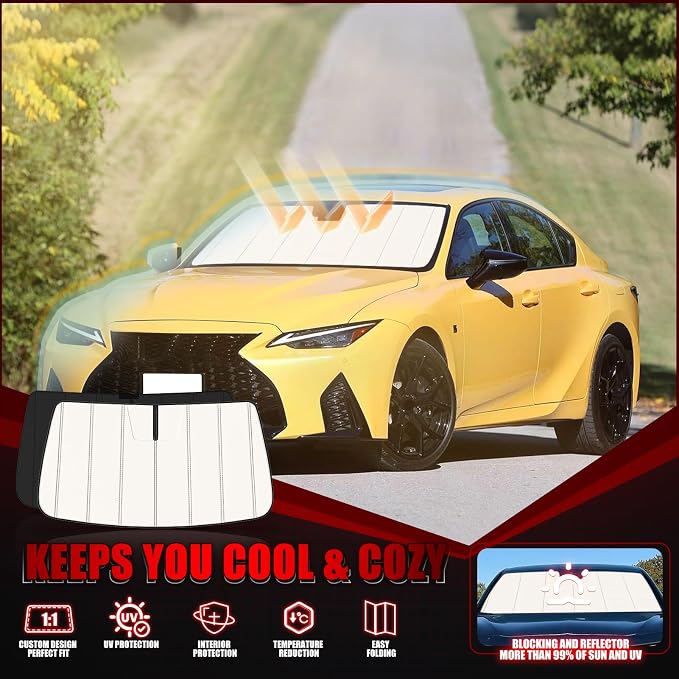 Windshield Sun Shade for Le-xus is 2021-2025 2026, Front Window Visor Accessories, Folding Design Blocks Heat & UV Rays Maintain Cool Interior and Save Space
