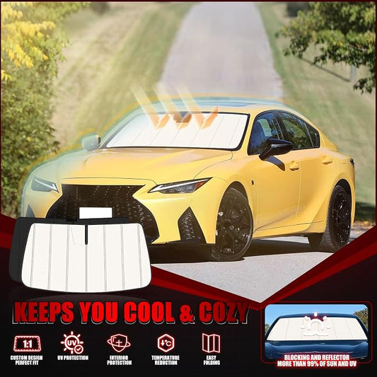 Windshield Sun Shade for Le-xus is 2021-2025 2026, Front Window Visor Accessories, Folding Design Blocks Heat & UV Rays Maintain Cool Interior and Save Space