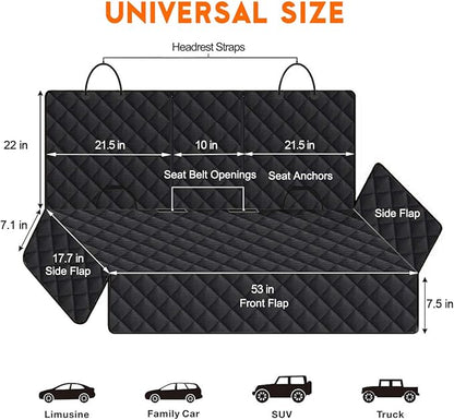 Yuntec Dog Car Seat Cover, Back Seat Cover for Dogs Pet Car Seat Protector Waterproof Rear Seat Cover Durable Car Seat Cover, fits Middle Armrest for Most Cars SUVs Trucks (53” Width)- Black