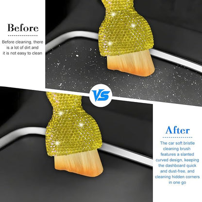 Bling Car Detailing Brush, Crystal Rhinestone Non-Scratch Vehicle Cleaning Dust Brush for Air Vent & Dashboard, Soft Bristles Automotive Interior Cleaning Tool, Universal Fit (Yellow)