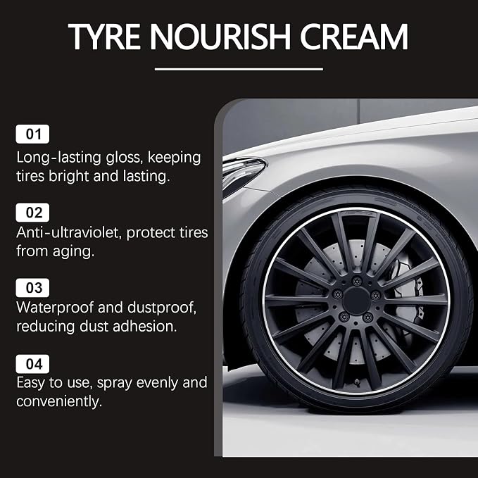 Tyre Nourish Cream - Powerful Wheel Cleaning Refurbish Wax, Tyre Nourish Cream Maintain Luster, Tire Nourish Wax Cream, Tire Shine – Restores Black Gloss, Blocks UV (3Sets)