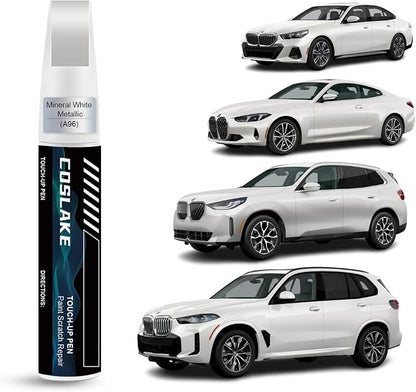 Car Touch Up Paint(Mineral White Metallic(A96)) for BMW, Car Paint Scratch Repair Kit, Quick & Easy Solution to Repair, 2 in 1 Scratch Remover Pen with Color-Matched