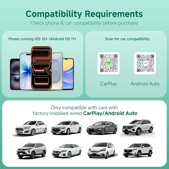 M1 Wireless CarPlay Android Auto Adapter, 2-in-1 Wired to Wireless Dongle, Aluminum Alloy & Glass Build, Mini Cable-Free Design, Dual 5G WiFi 6 for Cars with Factory Wired CP & AA
