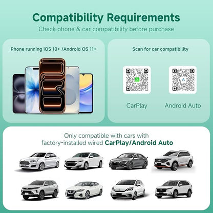 M1 Wireless CarPlay Android Auto Adapter, 2-in-1 Wired to Wireless Dongle, Aluminum Alloy & Glass Build, Mini Cable-Free Design, Dual 5G WiFi 6 for Cars with Factory Wired CP & AA