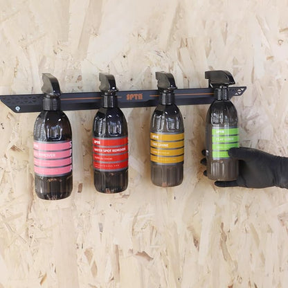 SPTA Spray Bottle Holder, Universal Detailing Spray Bottle Holder - Wall-Mounted Organizer for Mobile & Garage Detailing, Holds 6 Sprayers (16oz), Universal Lightweight Professional Accessory -OT011