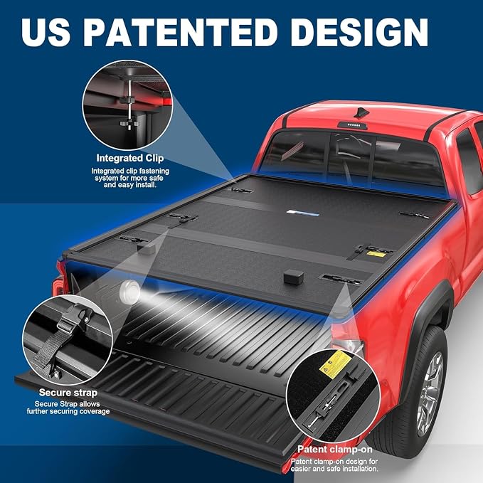 MOSTPLUS 5FT Tri-Fold Hard Fiberglass Truck Bed Tonneau Cover Compatible for 2024 2025 2026 Toyota Tacoma with Deck Rail System (Not for Trail Edition) On Top 60Inch