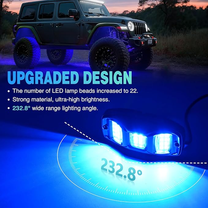 Nilight RGBW LED Rock Lights Kit, 6 Pods 22LED Wide Angle Remote & Bluetooth App Dual Control with Music Modes Multicolor Underglow Neon Wheel Well Light Fit for ATV UTV SUV Offroad Truck RZR Boat