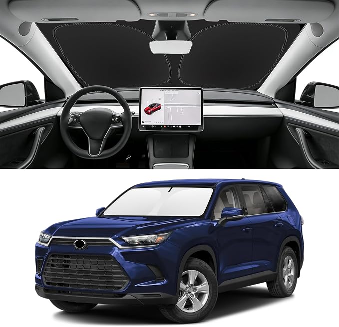 Custom Fit Windshield Sun Shade for Toyota Grand Highlander 2020-2026, Blocks UV & Heat, Front Window Sunshade Accessories, Easy Fold & Store Keep Your Car Cooler
