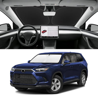 Custom Fit Windshield Sun Shade for Toyota Grand Highlander 2020-2026, Blocks UV & Heat, Front Window Sunshade Accessories, Easy Fold & Store Keep Your Car Cooler