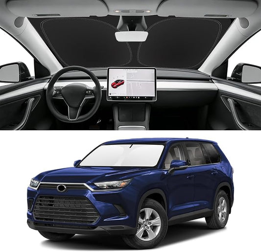 Custom Fit Windshield Sun Shade for Toyota Grand Highlander 2020-2026, Blocks UV & Heat, Front Window Sunshade Accessories, Easy Fold & Store Keep Your Car Cooler