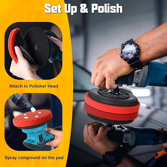 Foam Buffing Pads 6.5 Inch, 3Pcs Red Waxing Polishing Pad Set for Car Paint Gloss, Sealing Glaze and Detailing