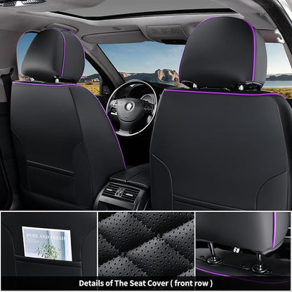 Coverado Car Seat Covers Front Seats, Nappa Leather Black&Purple Car Seat Cover, Automotive Seat Covers, Waterproof Driver Seat Protector, 2 Pack Front Seat Cover Car Seat Cushion Fit for Most Cars