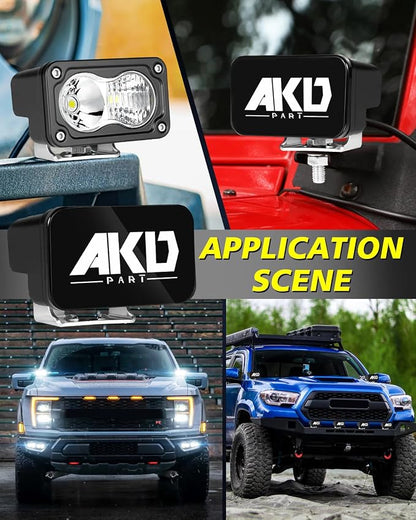 LED Pods with Wiring Harness & Black Covers 3" 40W CREE LED Ditch Lights Spot Flood Combo Offroad Driving Lights for Trucks Motorcycle SUV UTV ATV Dirt Bike