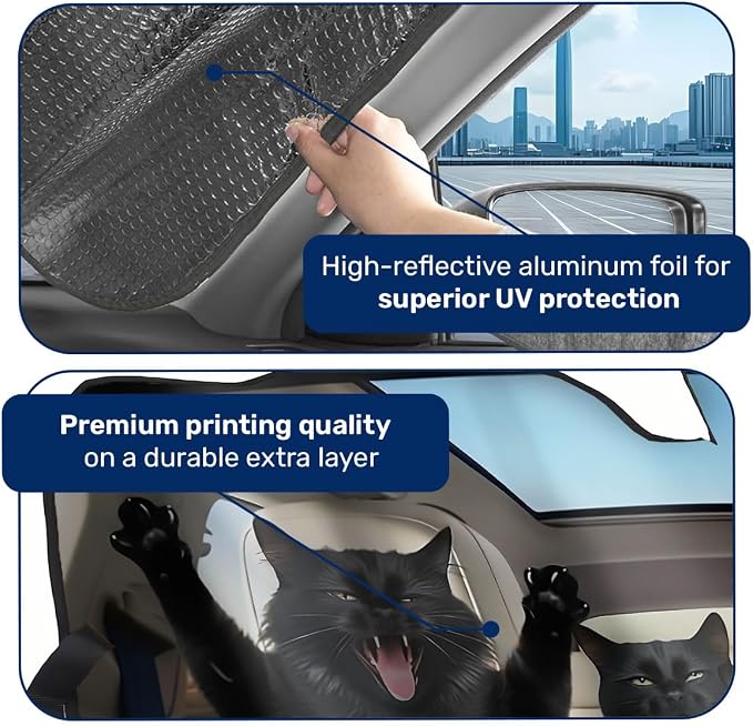 GENANY Cat Family Windshield Sun Shade for Car SUV Truck (55x30 Inches), Front Window Visor for Windows, Protector Blocks UV