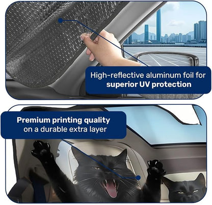 GENANY Cat Family Windshield Sun Shade for Car SUV Truck (55x30 Inches), Front Window Visor for Windows, Protector Blocks UV