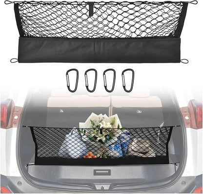 Envelope Style Trunk Cargo Net Compatible with Toyota RAV4 2015 2016 2017 2018,Highly Elastic Trunk Cargo Net for SUV RAV4 Accessories, Upgraded Storage Bag & Heavy Duty Carabiners
