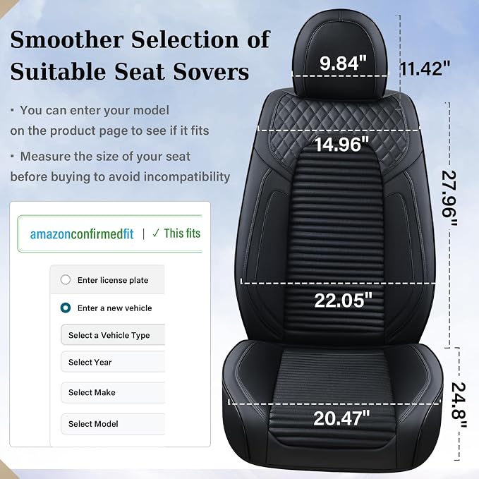 Coverado Front Seat Covers, Leather Car Seat Covers, Black Seat Covers for Cars, Car Seat Protector Cushions Universal Fit for Most Cars & SUV Trucks(Black)