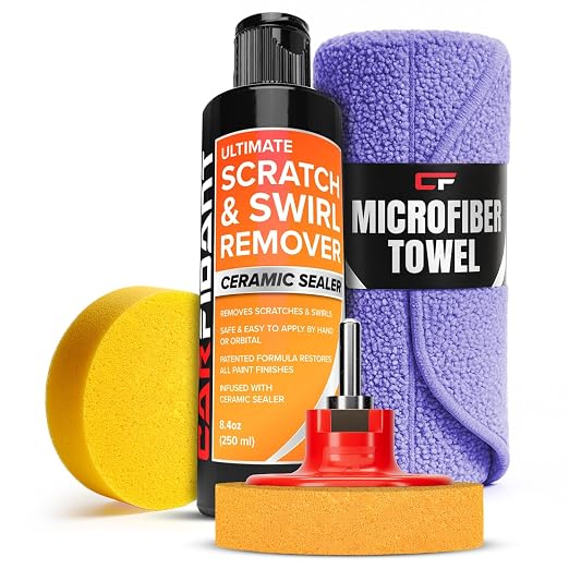 Carfidant Scratch and Swirl Remover - Car Scratch Remover for Vehicles Paint - Polishing Compound for Cars - Paint Restorer Kit with Pad, Microfiber and Drill Attachment