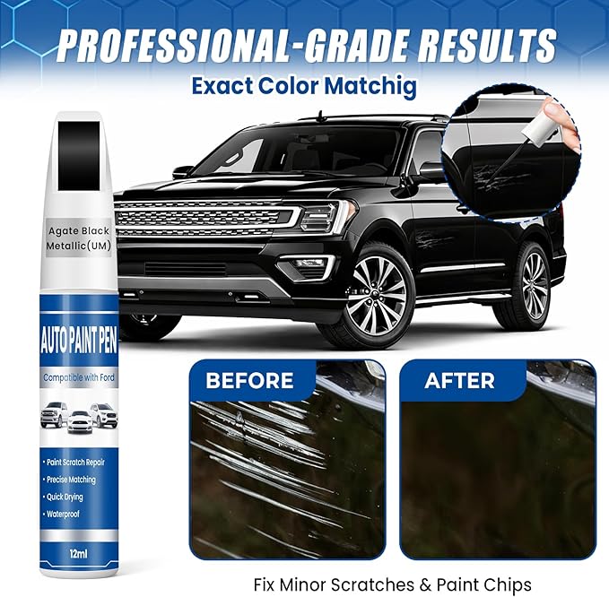 Agate Black Metallic (UM) Touch Up Paint for Cars, Compatible with Ford F-150/Explorer/Escape, 2-in-1 Car Scratch Repair Pen, Color Accurate, Quick Dry, Long-Lasting
