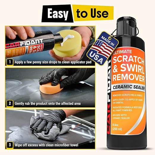 Carfidant Scratch and Swirl Remover - Car Scratch Remover for Vehicles Paint - Polishing Compound for Cars with Pad and Towel - Cutting and Buffing Compound for Paint Restorer
