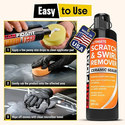 Carfidant Scratch and Swirl Remover - Car Scratch Remover for Vehicles Paint - Polishing Compound for Cars with Pad and Towel - Cutting and Buffing Compound for Paint Restorer