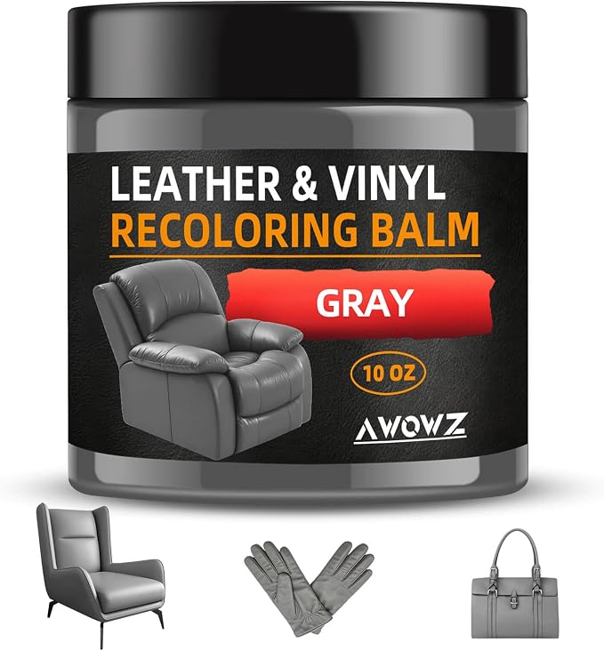 Leather Recoloring Balm - Scratch Repair & Color Restore Kit for Faded Leather, Leather Couch & Car Seats - 10OZ Leather Restorer Balm for Furniture, Auto Interior, Vinyl, Accessories (Gray)