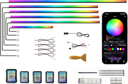 KENANEK Ambient Lighting Car Interior LED Strip Lights 6-in-1, 175” Acrylic Multi-Color Car Ambient Lighting Kit with Music Sync, APP Control, Interior LED Lighting for Cars SUVs Trucks
