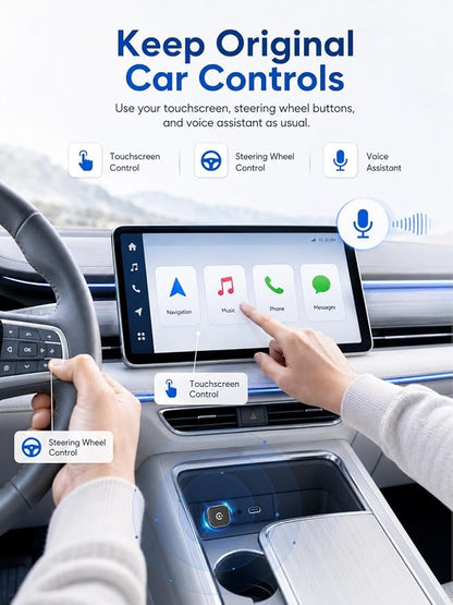 Mini Wireless CarPlay & Android Auto Adapter, Low-Profile USB-A 2-in-1 Wireless Adapter for Factory Wired CarPlay/Android Auto Cars, Plug-in Once Auto Reconnect, 5GHz WiFi, USB-C Adapter Included