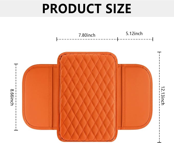 Stacool Upgraded Car Center Console Cover,Microfiber Leather Car Armrest Cover Cushion with 2 Storage Bags,Universal Car Armrest Storage Box (Orange)