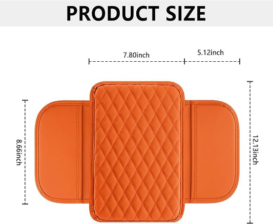 Stacool Upgraded Car Center Console Cover,Microfiber Leather Car Armrest Cover Cushion with 2 Storage Bags,Universal Car Armrest Storage Box (Orange)