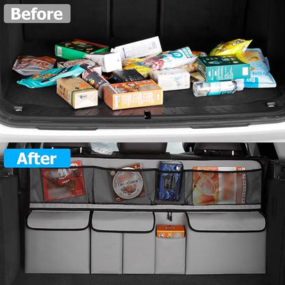 Mandark Car Trunk Organizer, Large Capacity Vehicle Backseat Hanging Storage Bag with 9 Pocekt, Space Saving Auto Seat Back Cargo Organizing Accessories, Universal for SUV, Truck, Van (Gray)