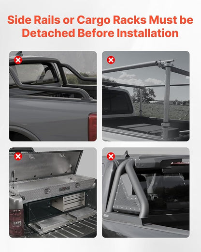 VEVOR Soft Roll-Up Truck Bed Tonneau Cover, Compatible with 2017-2026 Ford F-250/350/450 Super Duty, Fits 6.8 ft (6 ft 10 in/82 in) Bed, Triple-Layer PVC Tonneau Cover with Three Aluminum Alloy Bars