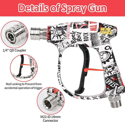 BEAR FORCE Pressure Washer Gun Up to 3000 PSI with Undiluted Mini Foam Cannon Set, 5 Spray Nozzles, Power Washer Spray Gun with 3/8'' Swivel Quick Connect, M22-15mm Connector, Car Wash, Car Detailing