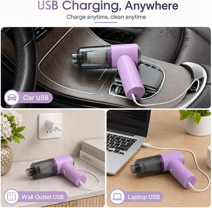 catsMeow Mini Handheld Vacuum Cordless, Lightweight Portable Vacuum Cleaner for Home, Car, Desk, Keyboard, Sofa and Crumbs, USB Rechargeable Small Vacuum with Washable Filter, Stylish Lavender Purple