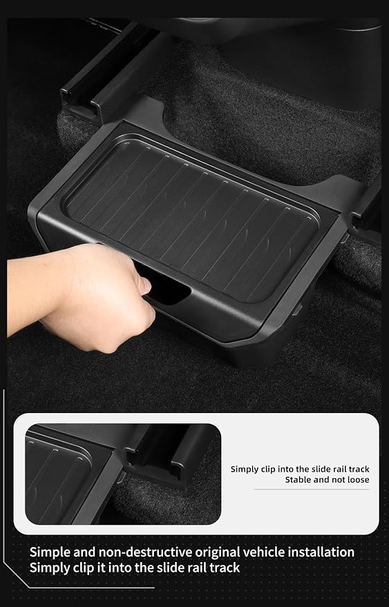 LUCKEASY Rear Center Console Organizer for Tesla Model Y 2021-2024 (Not fit Juniper 2025+) 2nd Row Under Floor Storage Box TPE Connected With ABS Lid Waterproof Model Y Rubbish Bin Anti-scratching