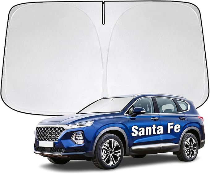 Windshield Sun Shade for Hyundai Santa Fe 2013-2023 Sunshade 300T Windshield Cover Protector Blocks UV Rays Custom Fit Santa Fe Front Window Shades Windshield Accessories Keep Cool Foldable