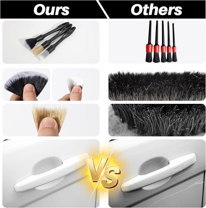 3 Pcs Car Detailing Brush Set - Car Interior Detailing Brush【Not Easy to Shed Bristles】- Automotive Interior Cleaning Brush for Air Vent, Leather Seat, Wheels, Emblems