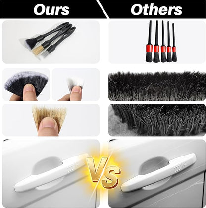 3 Pcs Car Detailing Brush Set - Car Interior Detailing Brush【Not Easy to Shed Bristles】- Automotive Interior Cleaning Brush for Air Vent, Leather Seat, Wheels, Emblems