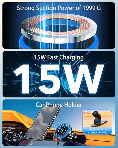 MagSafe Car Mount Charger, 3 in 1 [LED RGB HandsFree] Wireless Car Charger, Magnetic Phone Holders for Your Car- Fast Charging Car MagSafe Charger for iPhone 17/16/15/14/13/12 Series, for Men Women