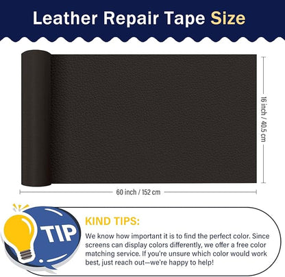 Zenyao Leather Repair Patch Tape - Self Adhesive Leather Repair Kit for Car Seat Furniture, Heavy Duty Vinyl Repair Patch for Couch Sofa, Waterproof Fix for Tears, 16x60 Inch Roll, Dark Brown
