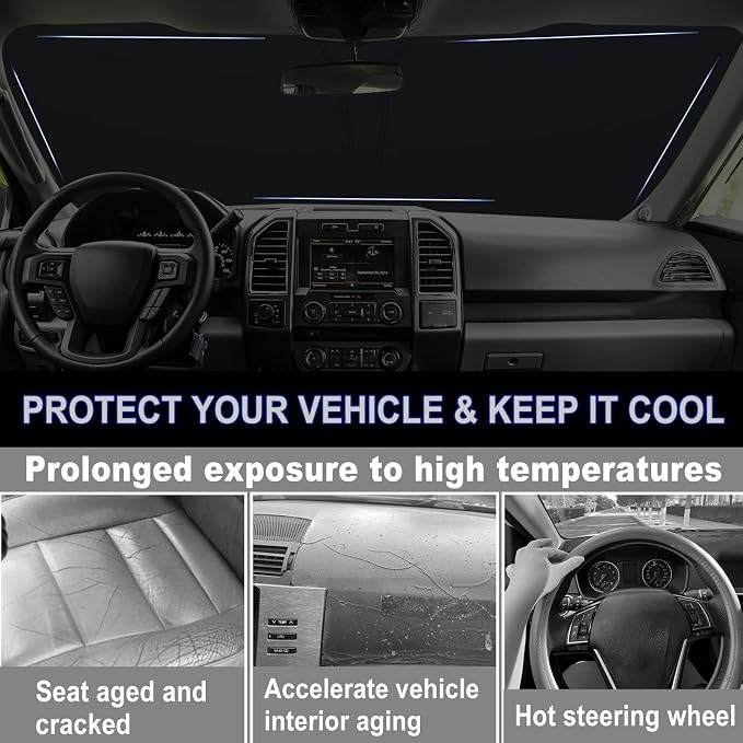Windshield Sun Shade for 2015-2020 Ford F150 Accessories Foldable Front Window Sunshade 310T Thickened Protect from Sun Rays & Heat Damage Fully Covered to Keep Cool