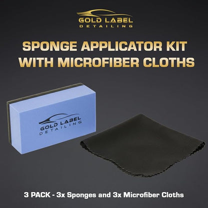 Sponge Applicator Kit 3 Pack with Microfiber Cloths | Perfect for Ceramic Coating, Nano Coating, Glass Coating, Tire Shine Detailing (4" Sponge Kit)