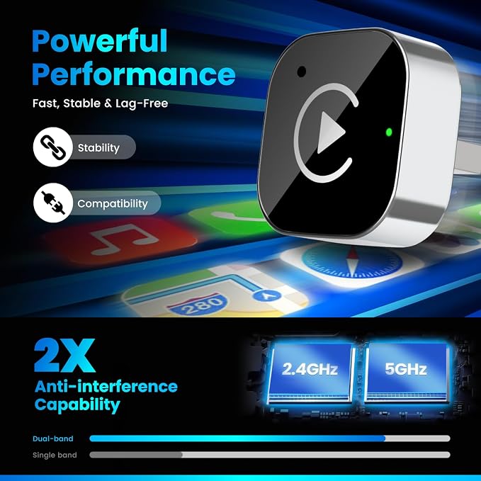 2026 Wireless CarPlay & Android Auto Adapter 2-in-1 – Convert Wired to Wireless, Fast Auto-Connect, Zero-Lag 5.8GHz WiFi, Plug & Play USB/USB-C Mini Dongle for iOS 10+ & Android 11+
