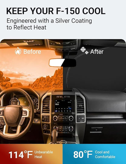 Proadsy 2026 Upgrade Windshield Sun Shade Custom Fit Ford F-150 F150 2021-2025 2026 4-Layer Foldable Front Sunshade Protector Sun Visor Blocks UV Rays Keep Car Cooler