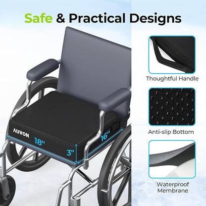 AUVON Cooling Gel Seat Cushion for Long Sitting without Stuffiness, Memory Foam Wheelchair Seat Cushion for Back & Sciatica Relief, Breathable Chair Cushion with Strap for Car, Office, Home, Anti-Slip