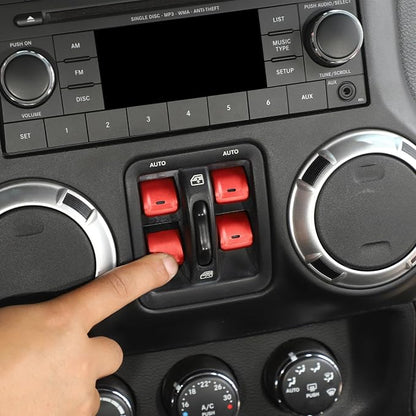 Jimen for JK Window Button Covers, 4PCS Center Console Window Switch Cover Interior Trim Kits Compatible with Jeep Wrangler JK & Unlimited 2012-2018, Aluminum Alloy (Red)