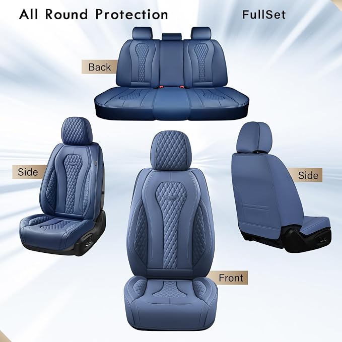 Coverado Seat Covers, Car Seat Covers Full Set, Blue Car Seat Cover, Car Seat Covers Front Seats Back Seat Cover, Waterproof Car Seat Cushion,Leather Seat Covers Seat Protector Universal Fit Most Cars