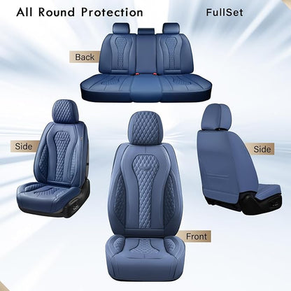 Coverado Seat Covers, Car Seat Covers Full Set, Blue Car Seat Cover, Car Seat Covers Front Seats Back Seat Cover, Waterproof Car Seat Cushion,Leather Seat Covers Seat Protector Universal Fit Most Cars